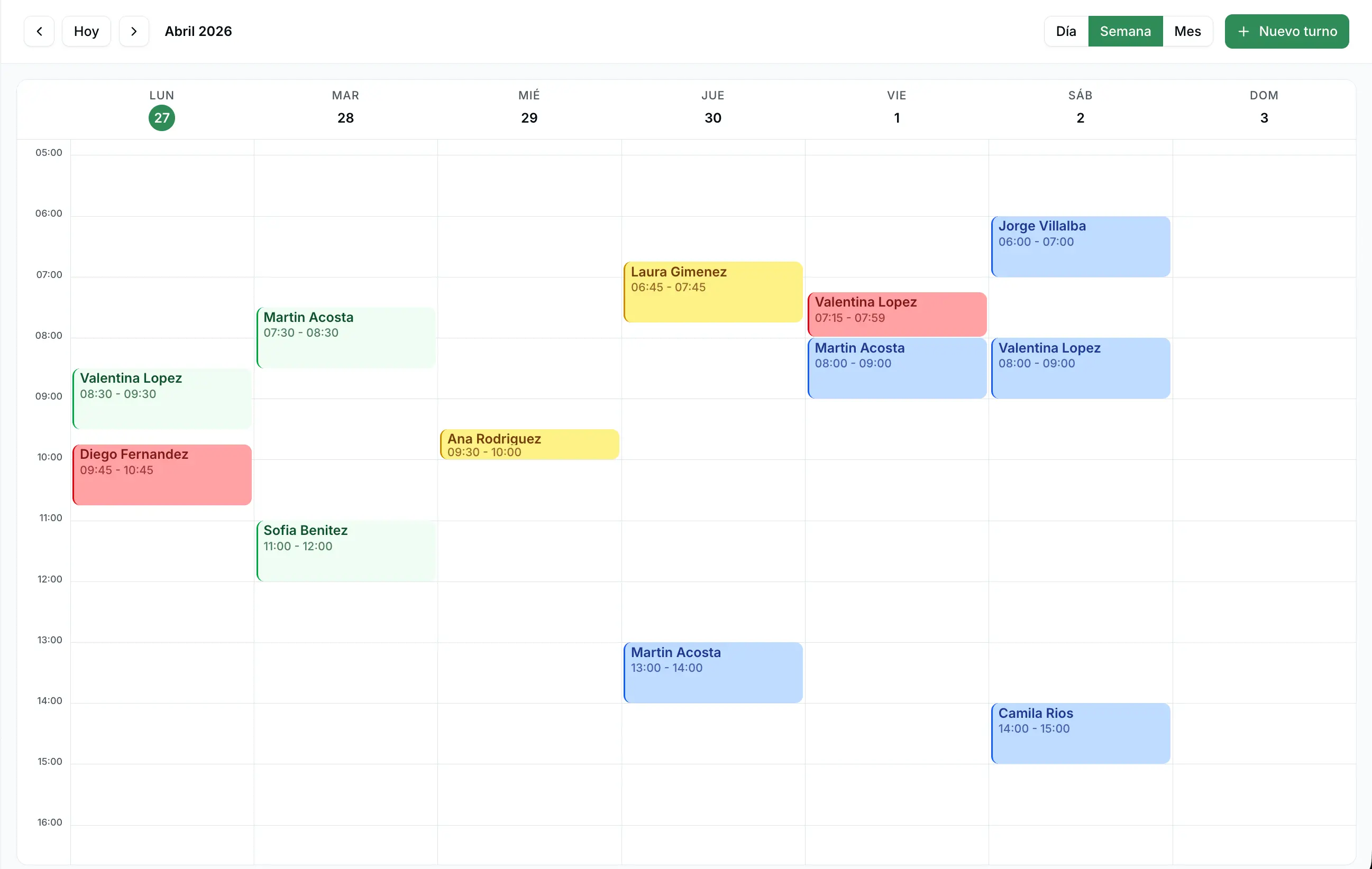 Vista de agenda semanal